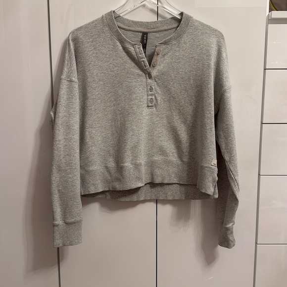 Vuori Tops - Vuori Light Gray Cropped Henley Sweatshirt